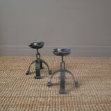 Pair of wrought iron candlesticks candelabra candlesticks handcrafted brutalist folk art