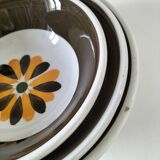 Trio of Italian 1970s deep plates, ochre brown floral decoration