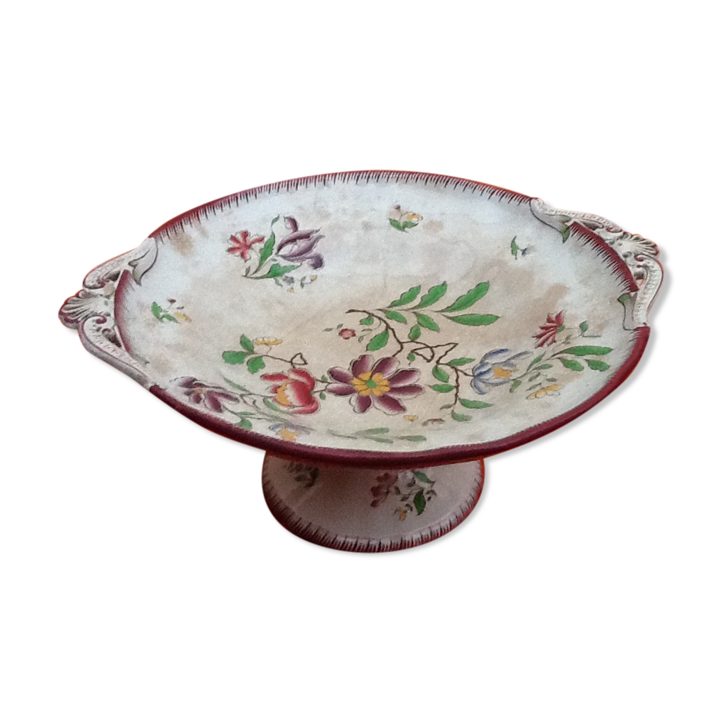 Compotier with floral decoration Faience of Sarreguemines 1960