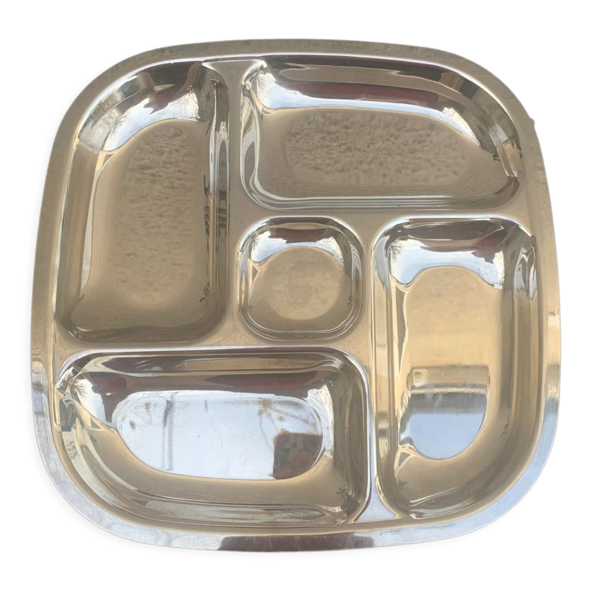Compartment dish, vintage stainless steel servant