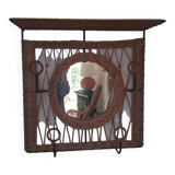 Rattan wall-mounted coat rack with mirror