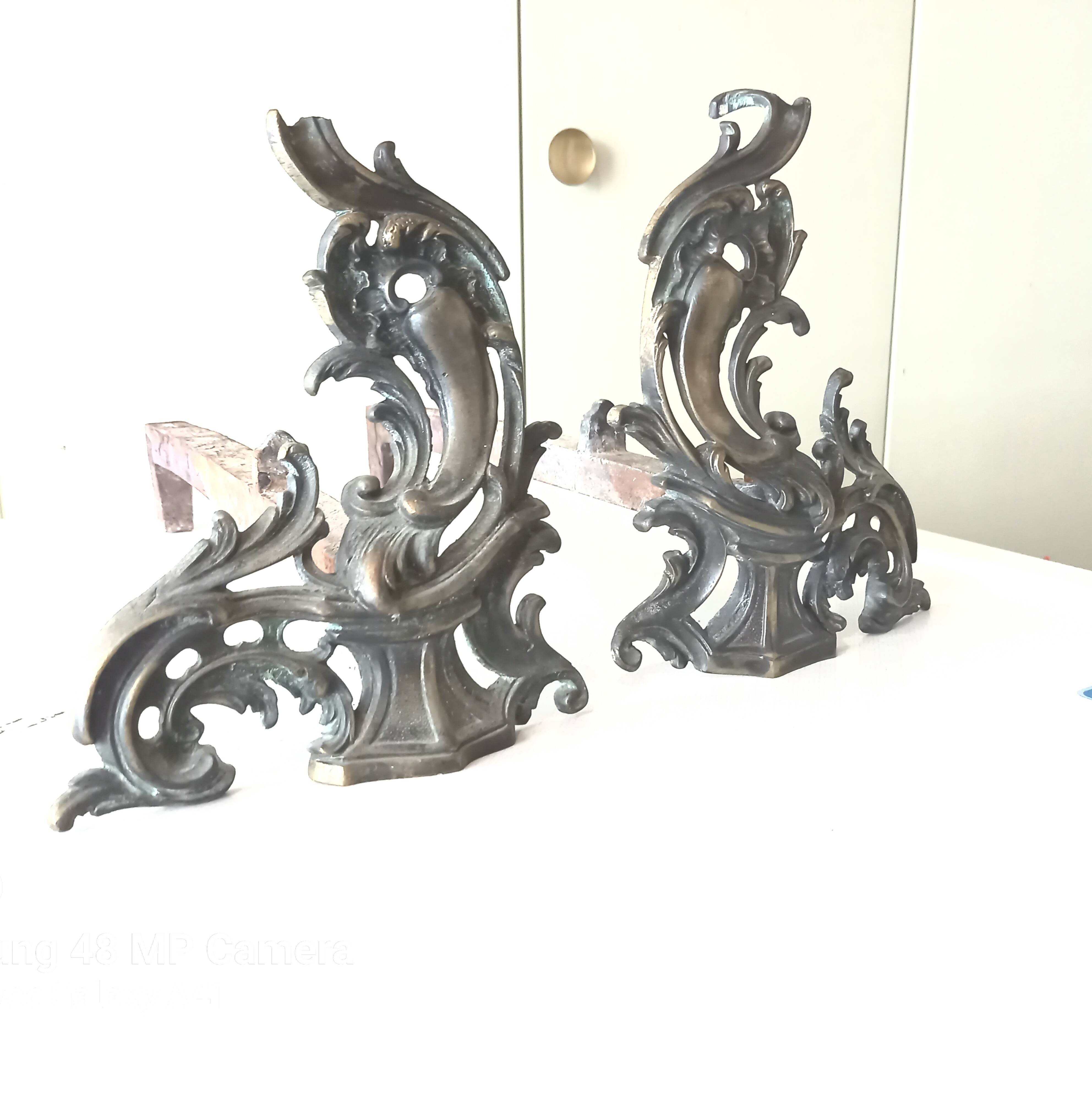 Louis XV bronze and cast iron chenets