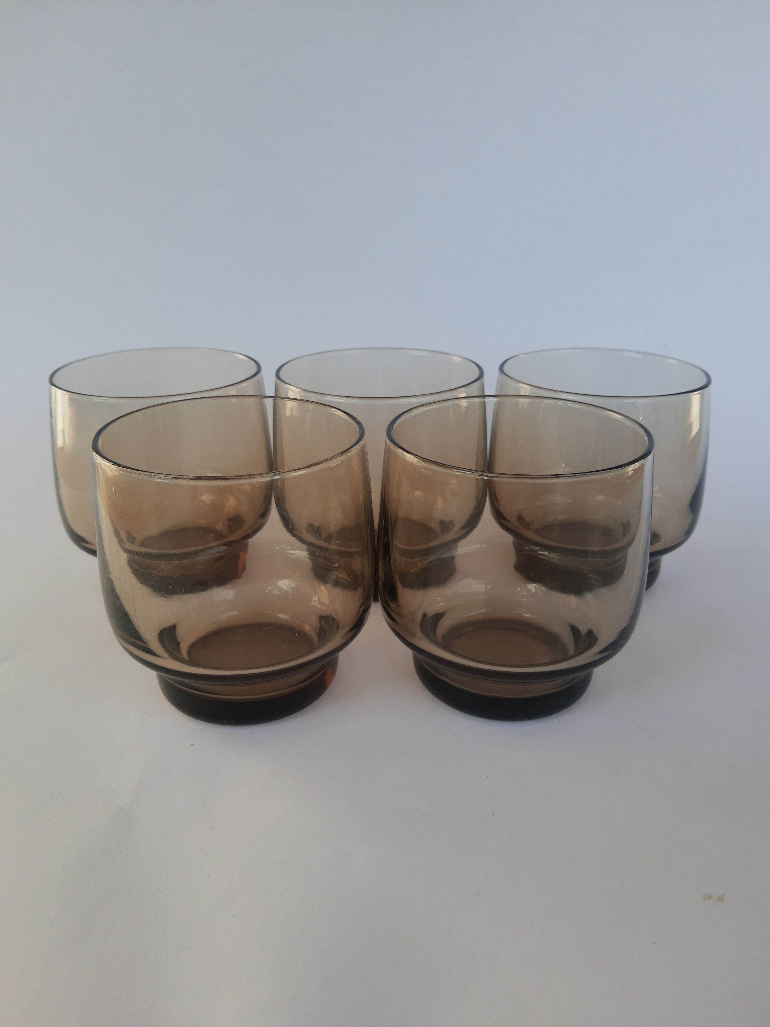 Set of 5 vintage 70s smoked glass water glass