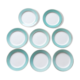 8 assiettes à dessert en faience Longchamp vertes et or
