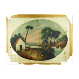 Peinture à l'huile ancienne Paysage avec bord de rivière animé, Italie 19ème siècle.