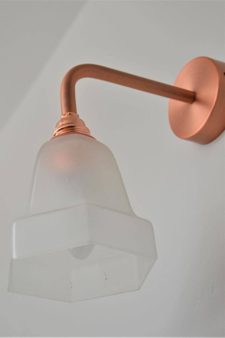 Frosted glass wall light and copper support