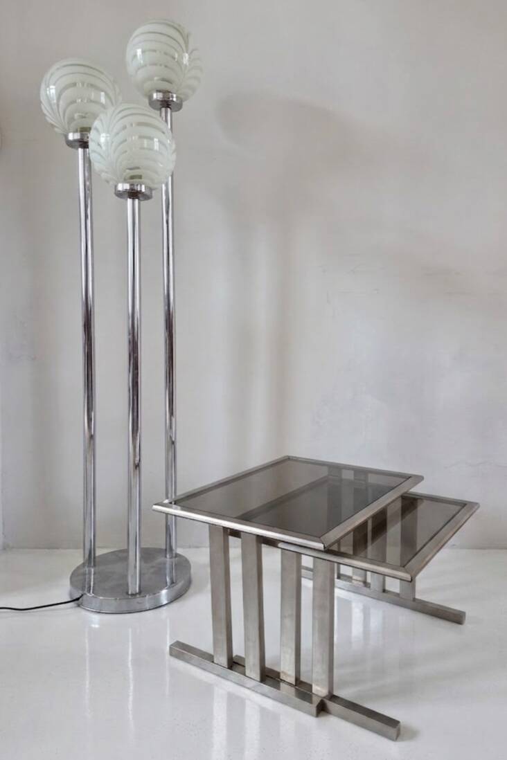 Brushed metal nesting table, 1970