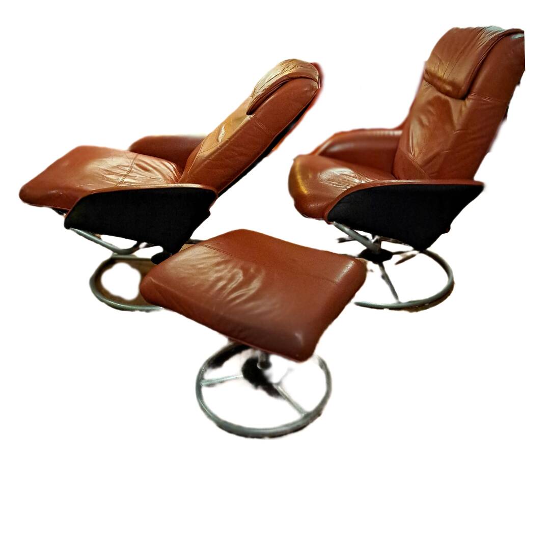 Pair of Lounge Chairs + Malung Leather Ottoman from the 90's