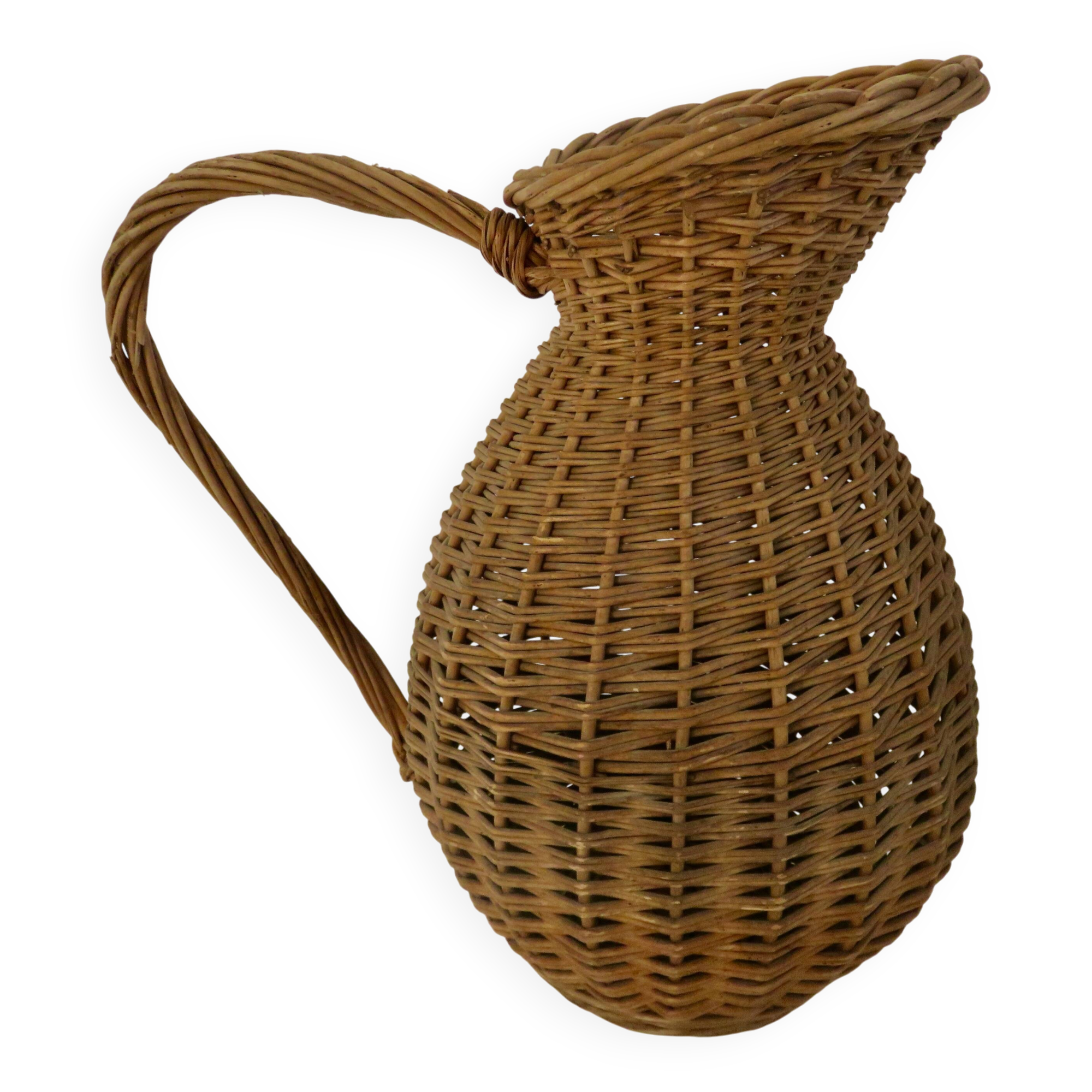 Imposant vase "pichet" en rotin, sud de la France, French Riviera, 1970