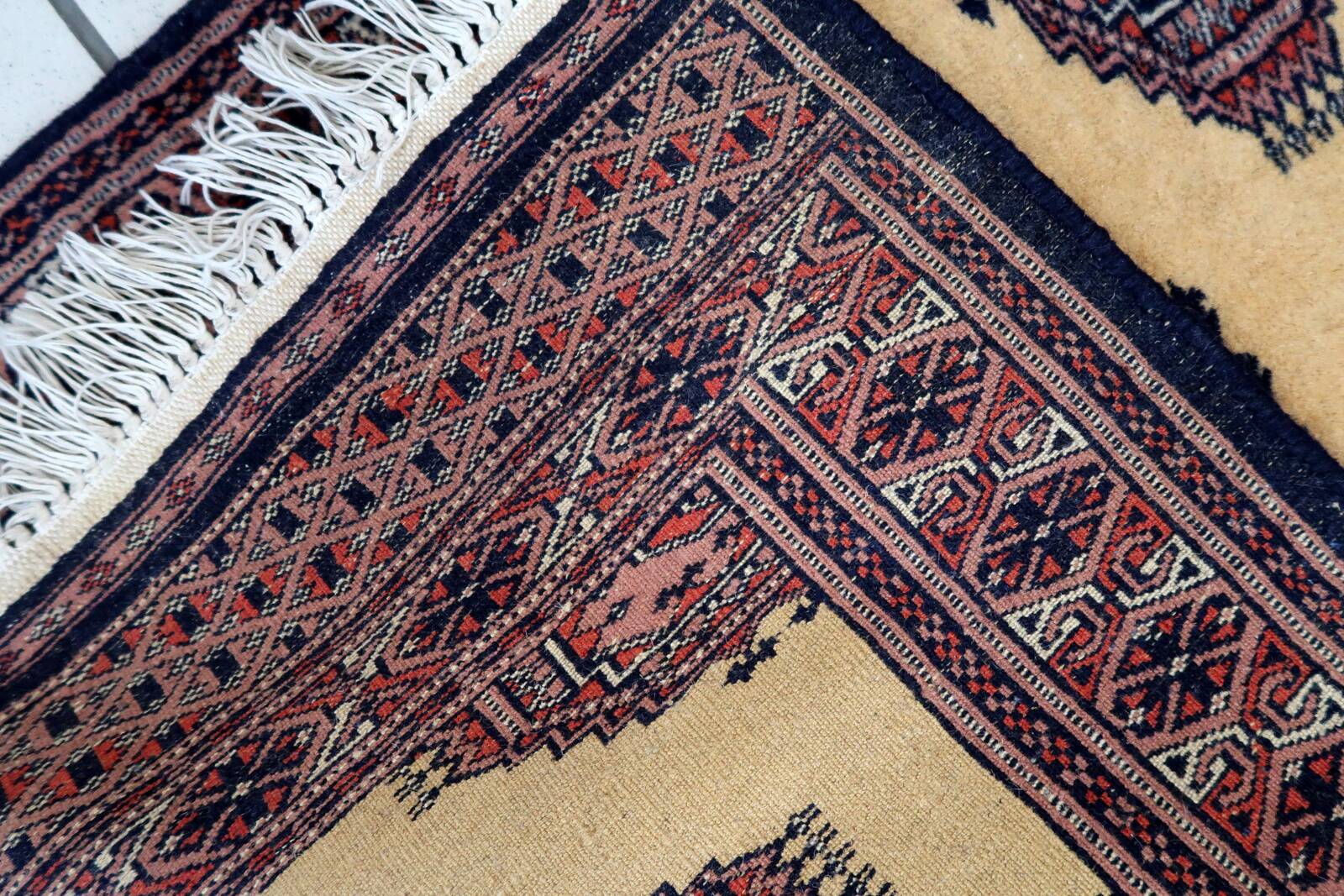 Tapis Bukhara Vintage Fait Main en Laine – 65 x 209 cm - 1C943