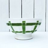 Large earthenware bowl with vintage green geometric decor