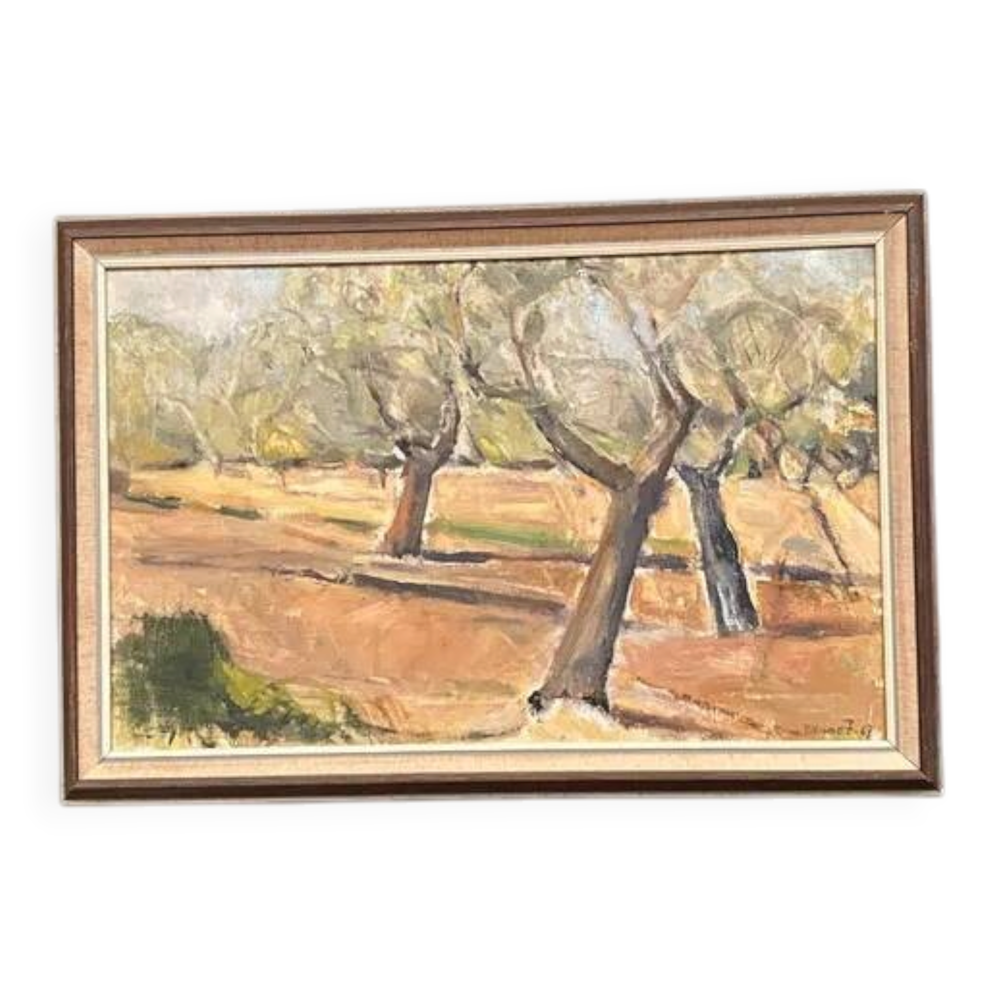 Original Swedish Oil on Canvas – "Olive Trees" by Bruno Fagerlund – Signed – Vintage and Framed – 57 × 38 cm (22.4" × 15")
