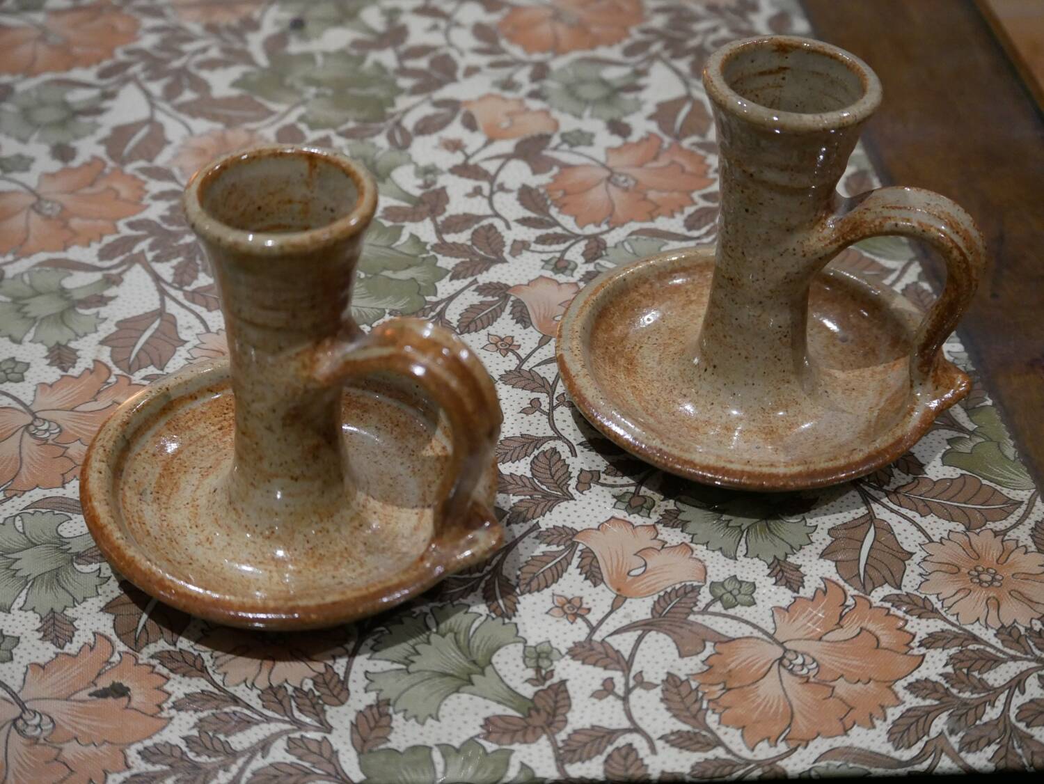 Stoneware candle holders - set of 2 (signed)