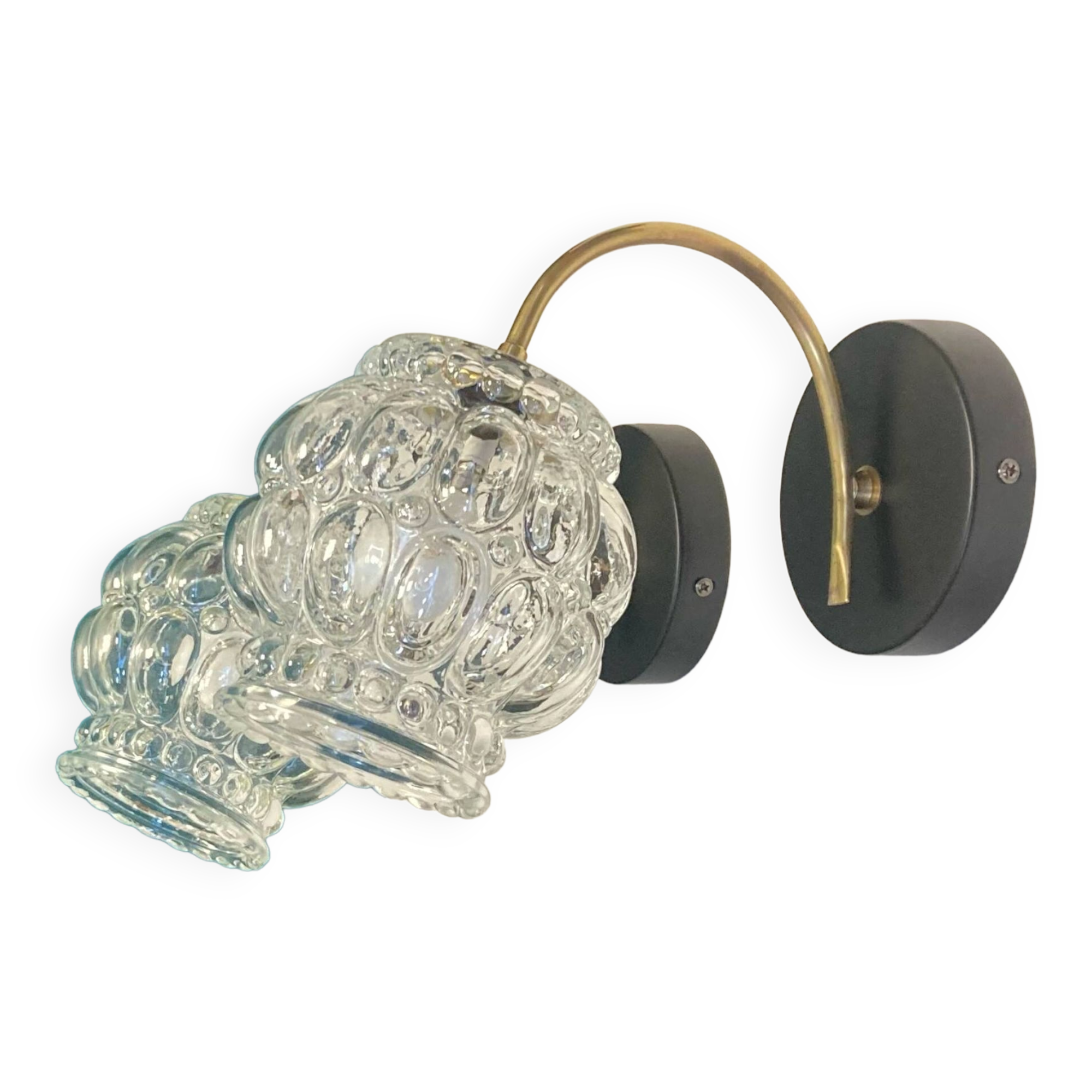 Pair of swan neck wall lights brass globe glass bubble vintage decoration