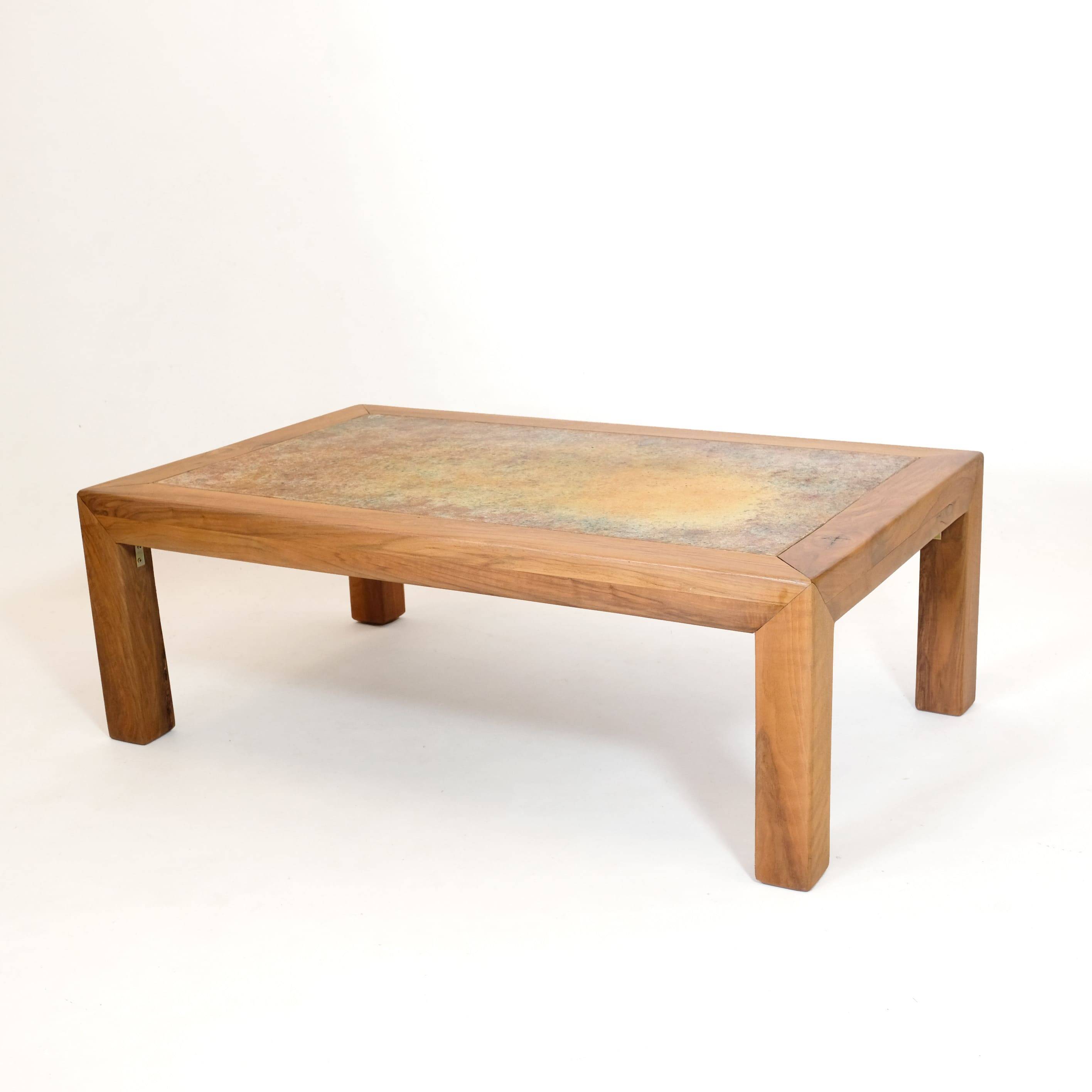 Bernard Buffat, coffee table with ceramic top, 1970s.