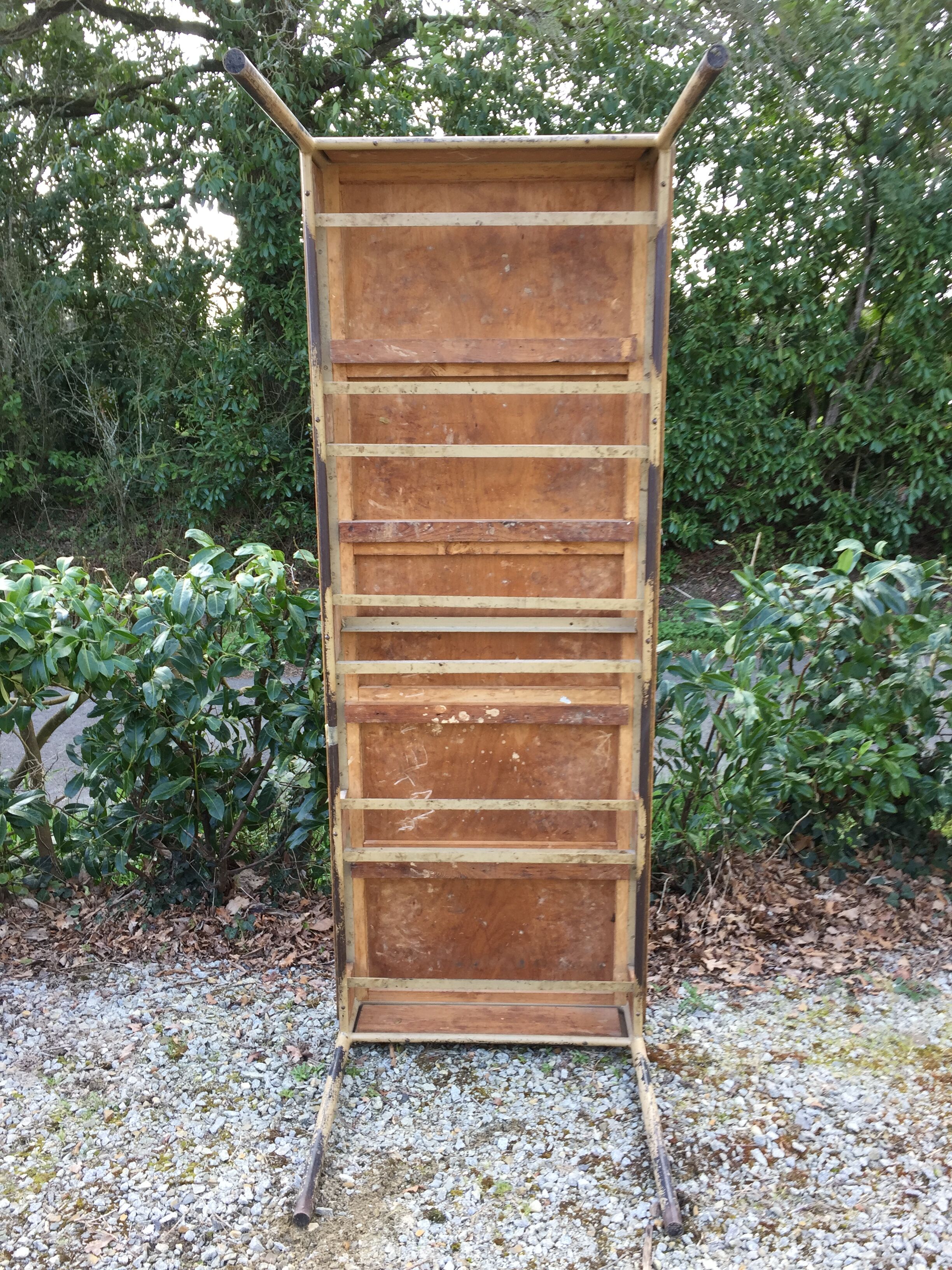 Vintage modernist table with metal tubular base