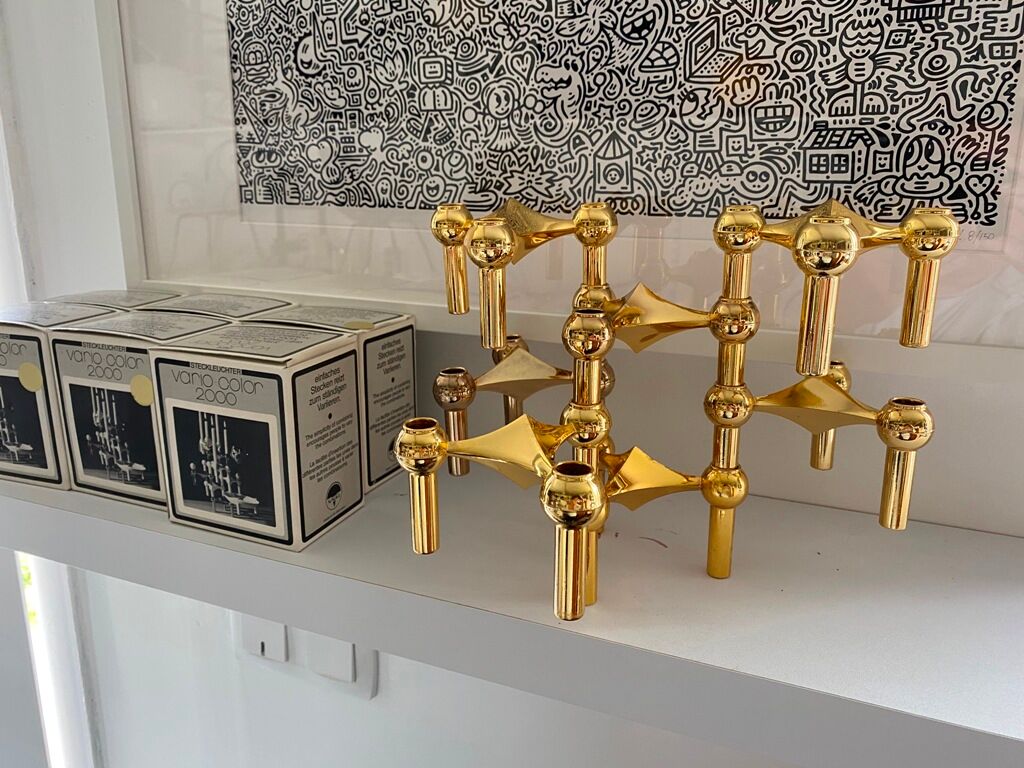 Series of 3 gold Nagel modular candlesticks