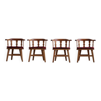 Set of 4 modern Norwegian armchairs by Krogenæs, solid pine, 1950s.