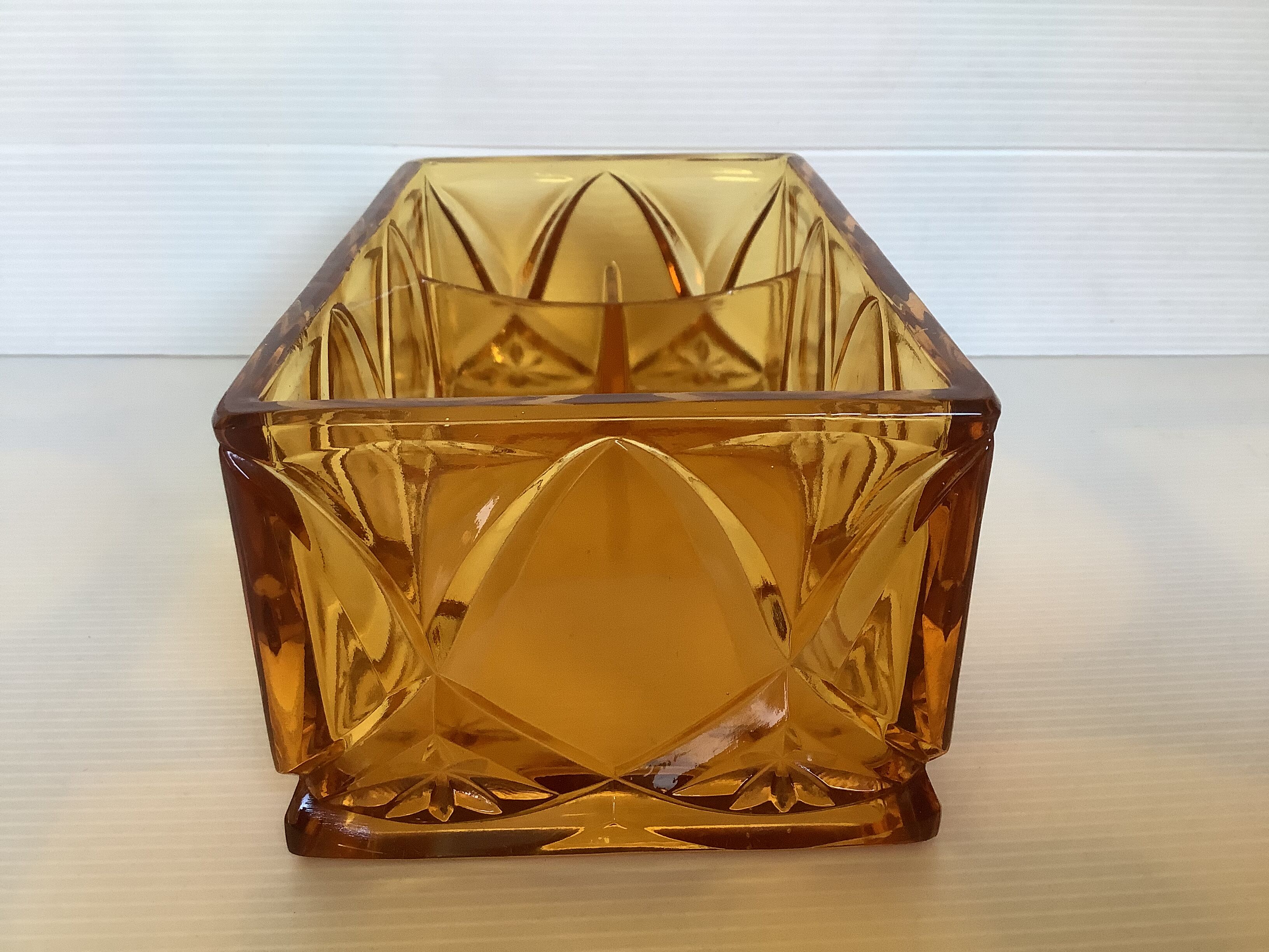 Old yellow thick glass desk organizer