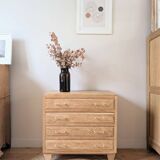 Commode vintage en chêne et poignées dorées