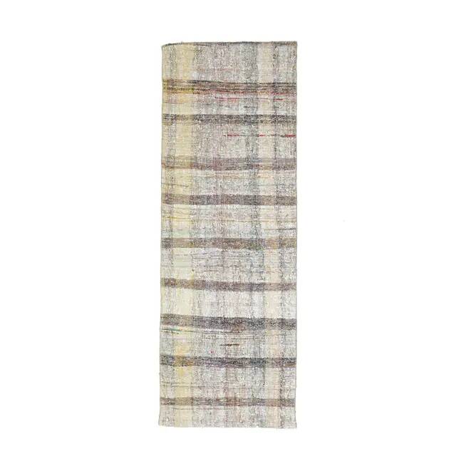 Vintage Turkish Hand-Knotted Wool Cotton White Kilim Runner Rug 75x208