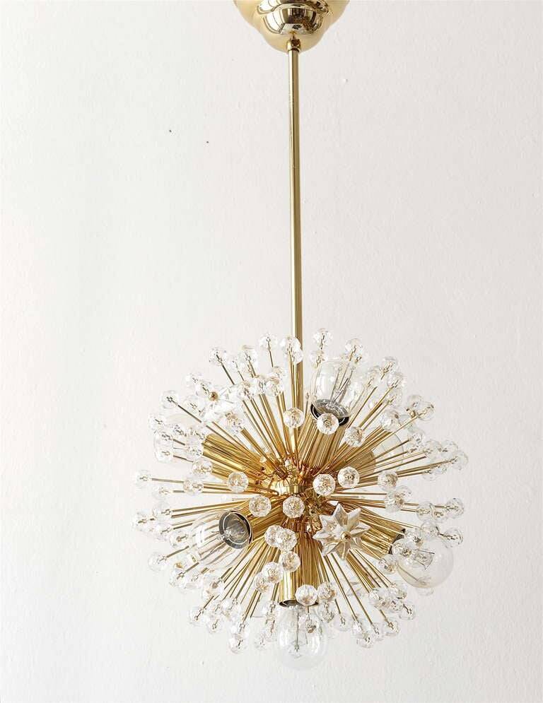 Two golden Sputnik ball chandeliers by Emil Stejnar, Austria, 1970s.