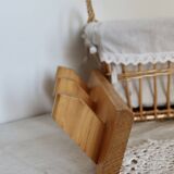 Vintage wall coat rack in pine with 3 hooks.