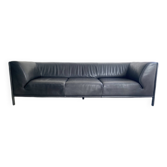 Neology black leather three seat sofa