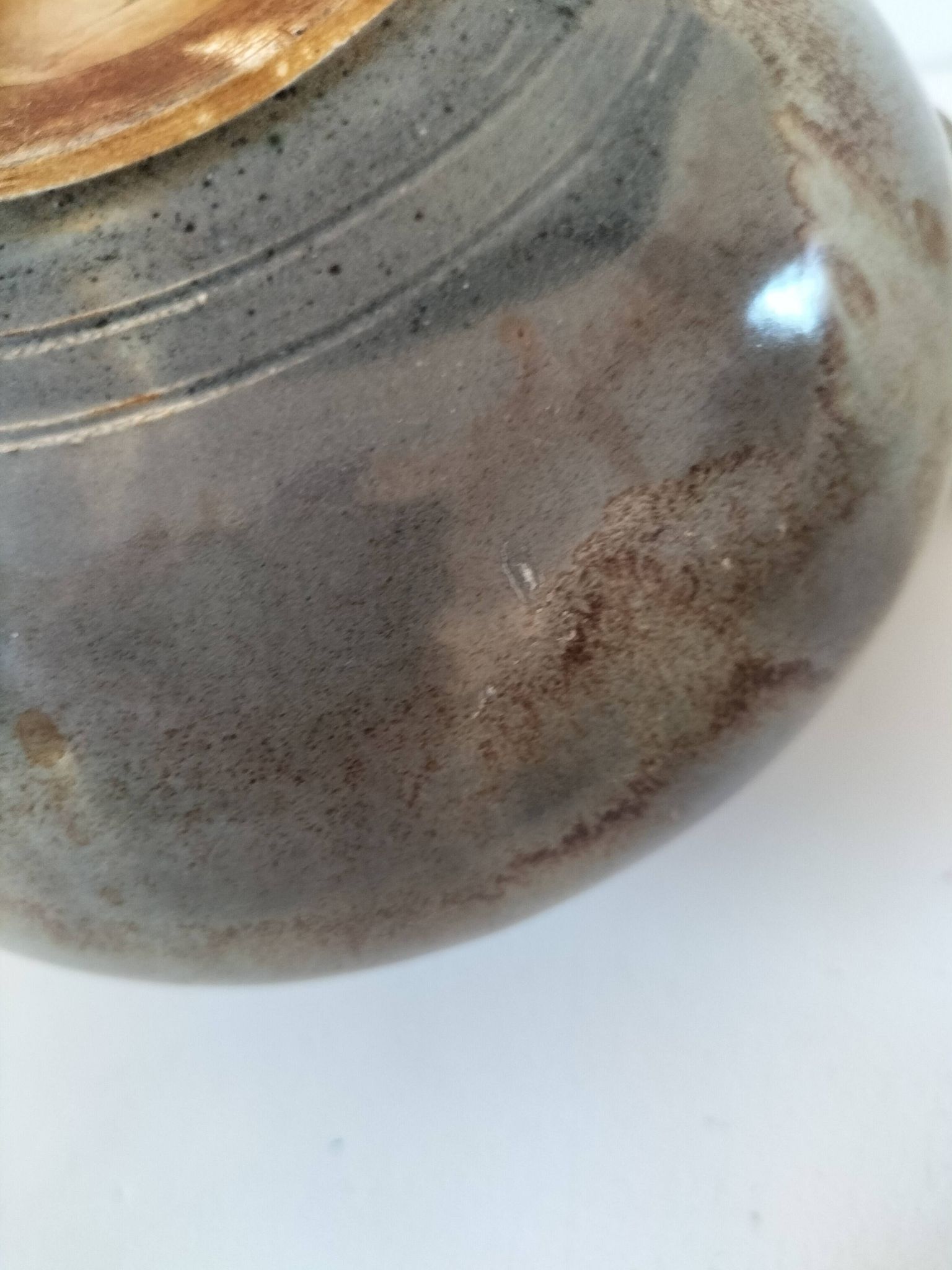 Large handcrafted celadon glazed ceramic teapot
