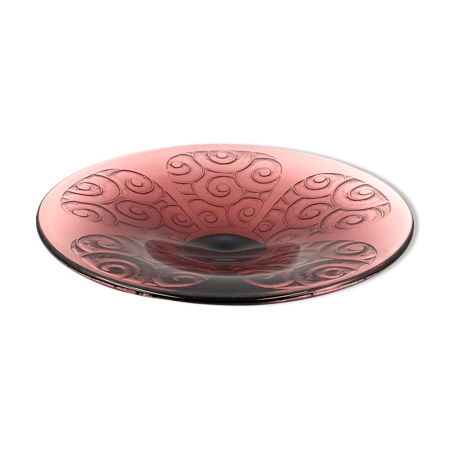 Art deco violet glass centerpiece, Le Verre Francais, Charles Schneider, France, 1930s