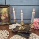 Vintage brass candle holder with 3 lights, flower drip trays, ideal for a centrepiece.