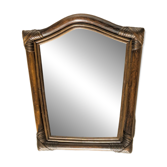 Mirror - Vintage 49x43 cm - Bamboo, Rattan - Patinated wood 1970