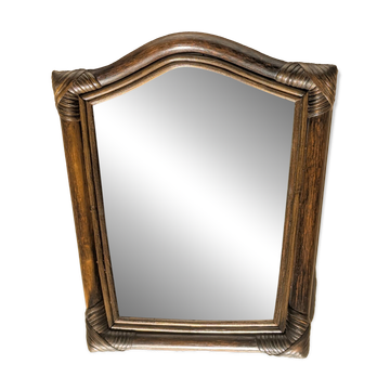 Mirror - Vintage 49x43 cm - Bamboo, Rattan - Patinated wood 1970