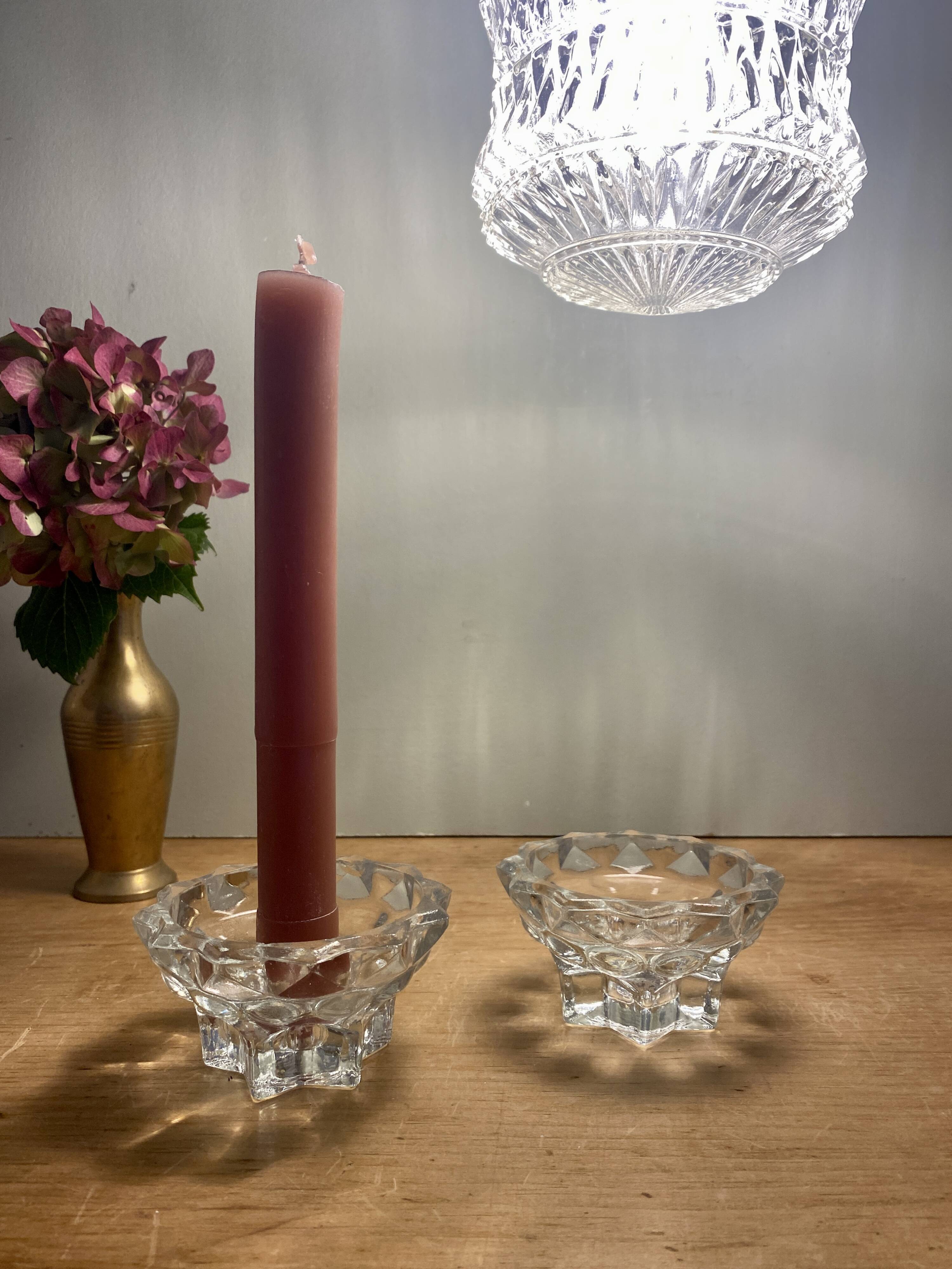 Set of 2 vintage molded glass candle holders