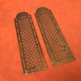 Two half old cleanliness plates Original patina Openwork brass
