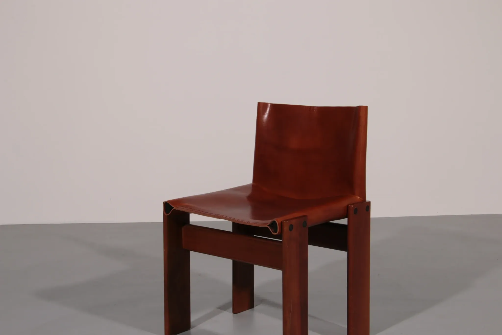 Tobia & Afra Scarpa 'Monk' chairs – walnut & cognac saddle leather