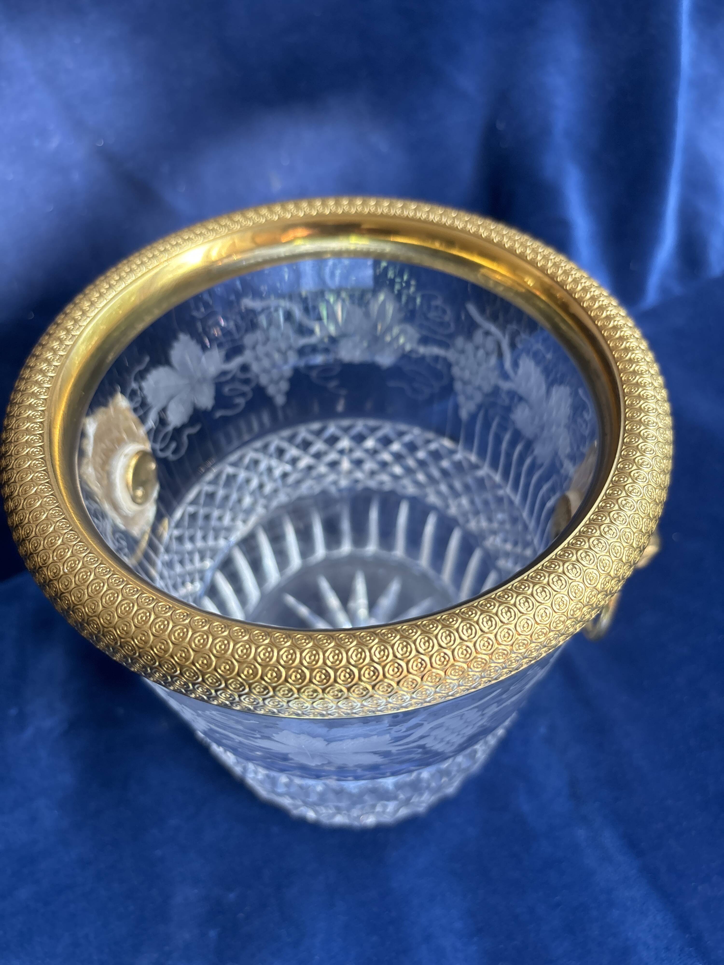 Cut crystal ice bucket – bronze mount