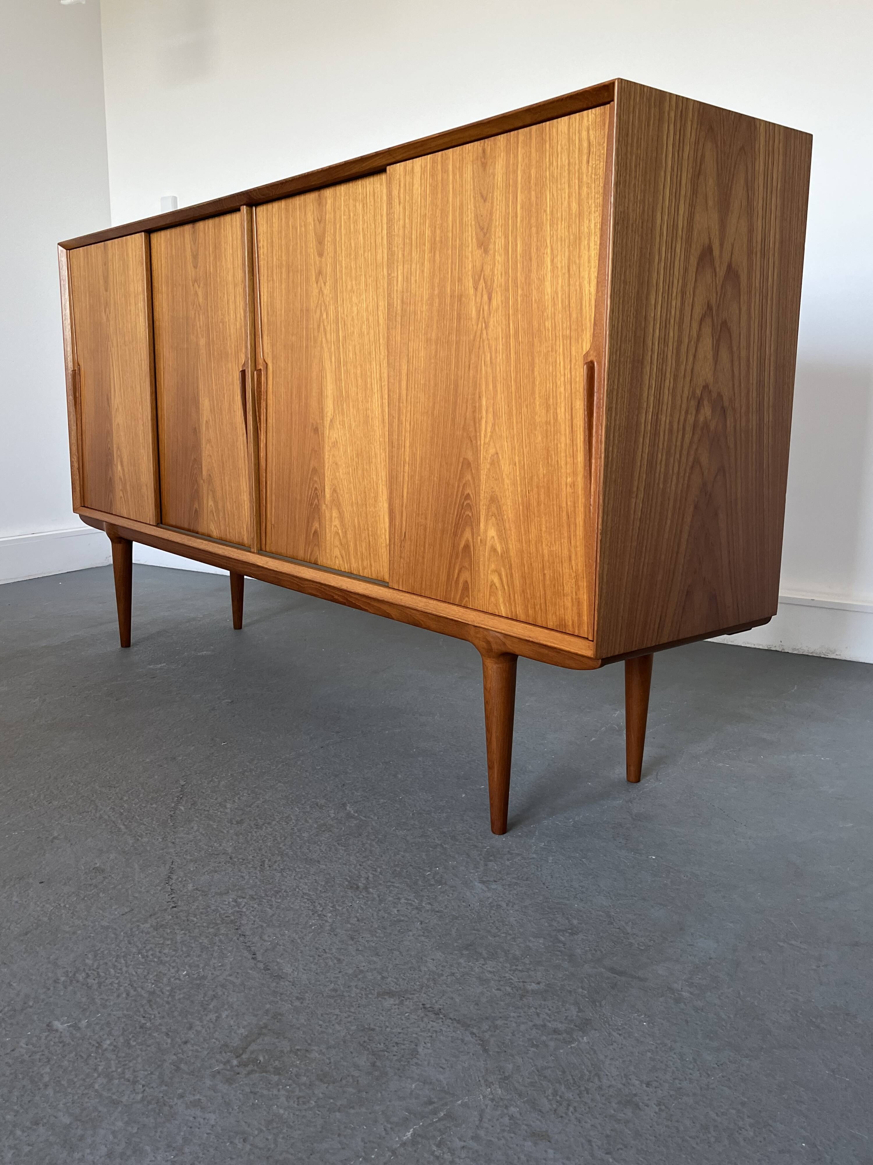 Model 19 High Sideboard in Teak with Sliding Doors by Gunni Omann for Omann Jun, 1960s