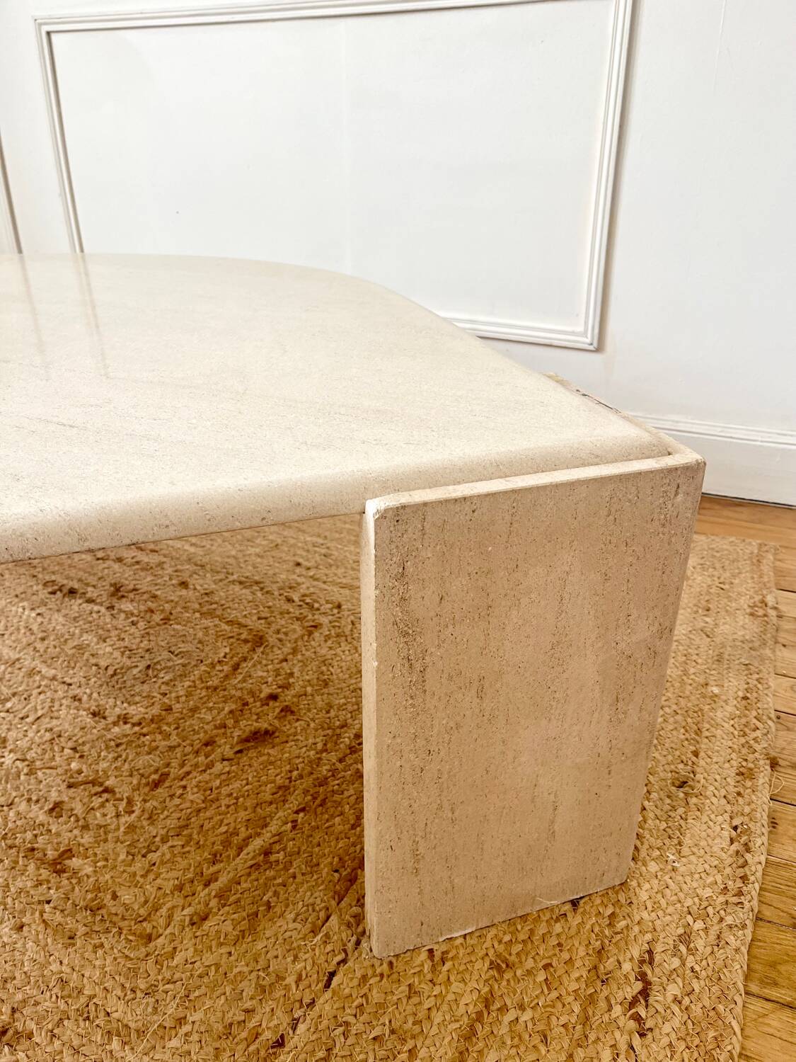 Rochebobois travertine eye-shaped coffee table