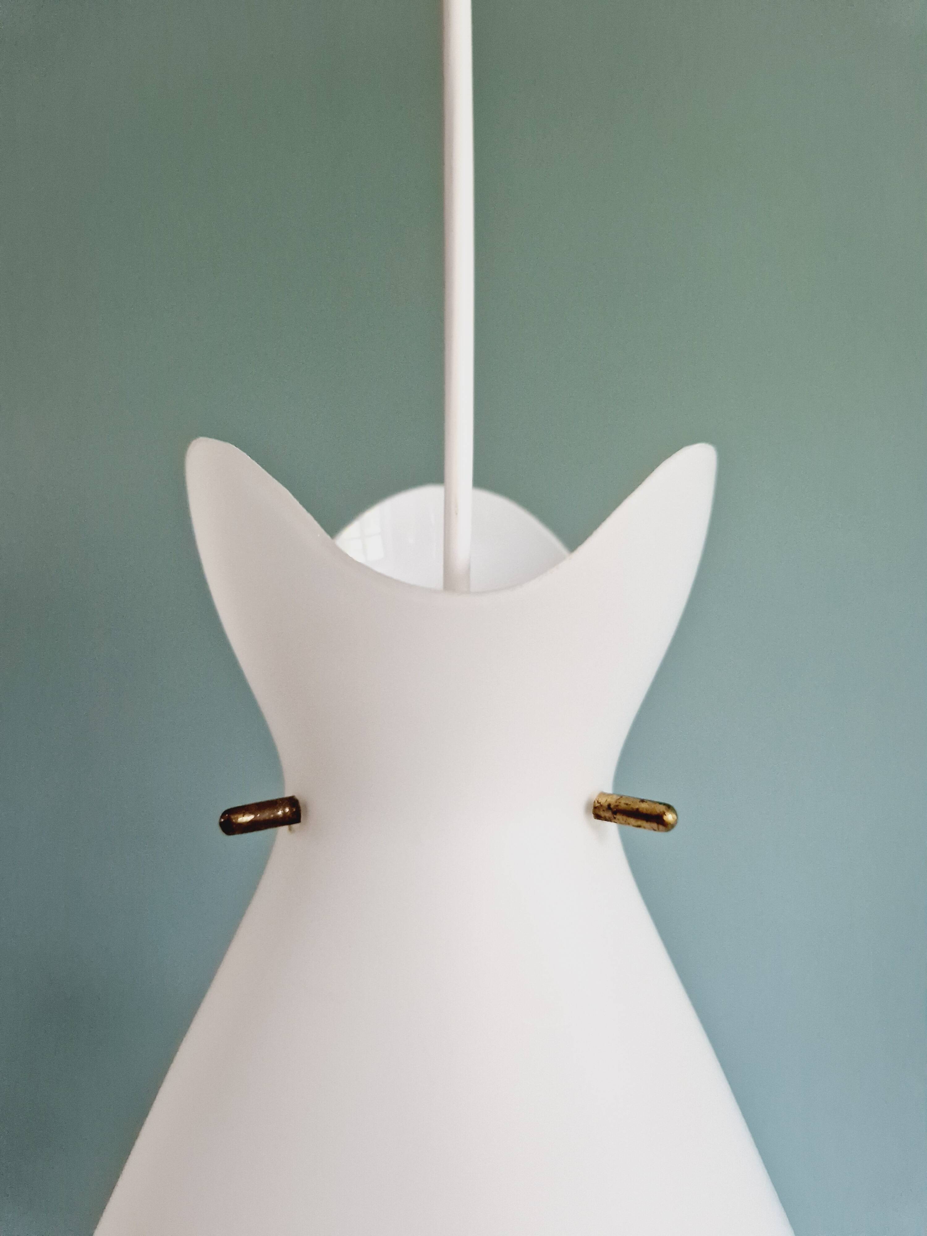 Scandinavian suspension in frosted white glass, 1960s