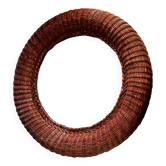 Miroir rond en rotin tressé, années 70