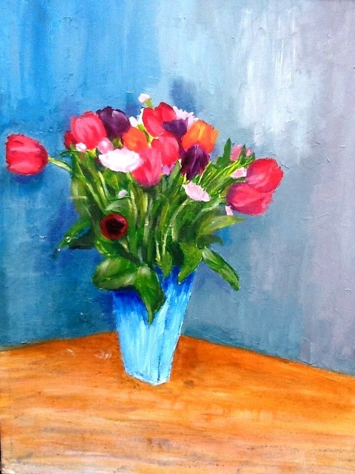 Painting on cardboard entoiled by C. Salmon "flower bouquet"