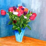 Painting on cardboard entoiled by C. Salmon "flower bouquet"