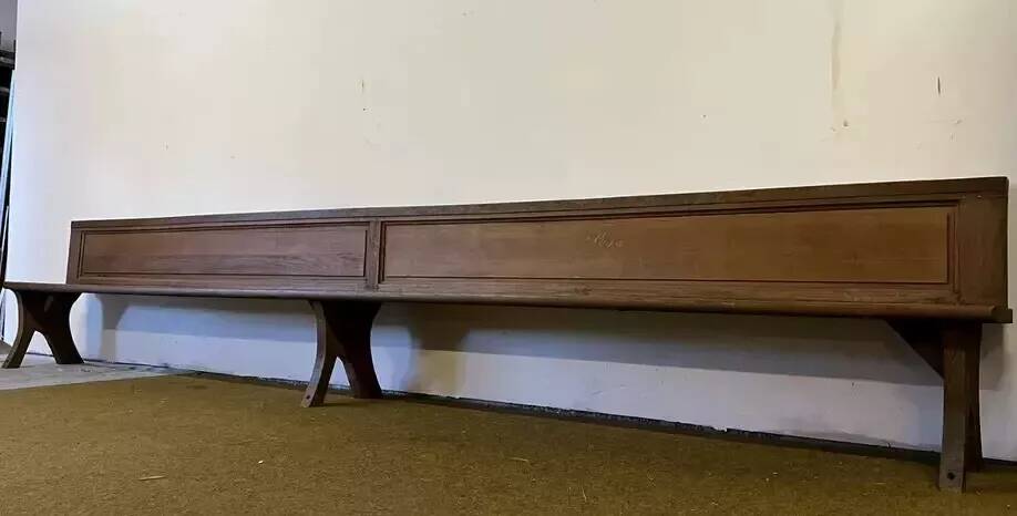 Church bench with paneled backs, 19th century, circa 1880