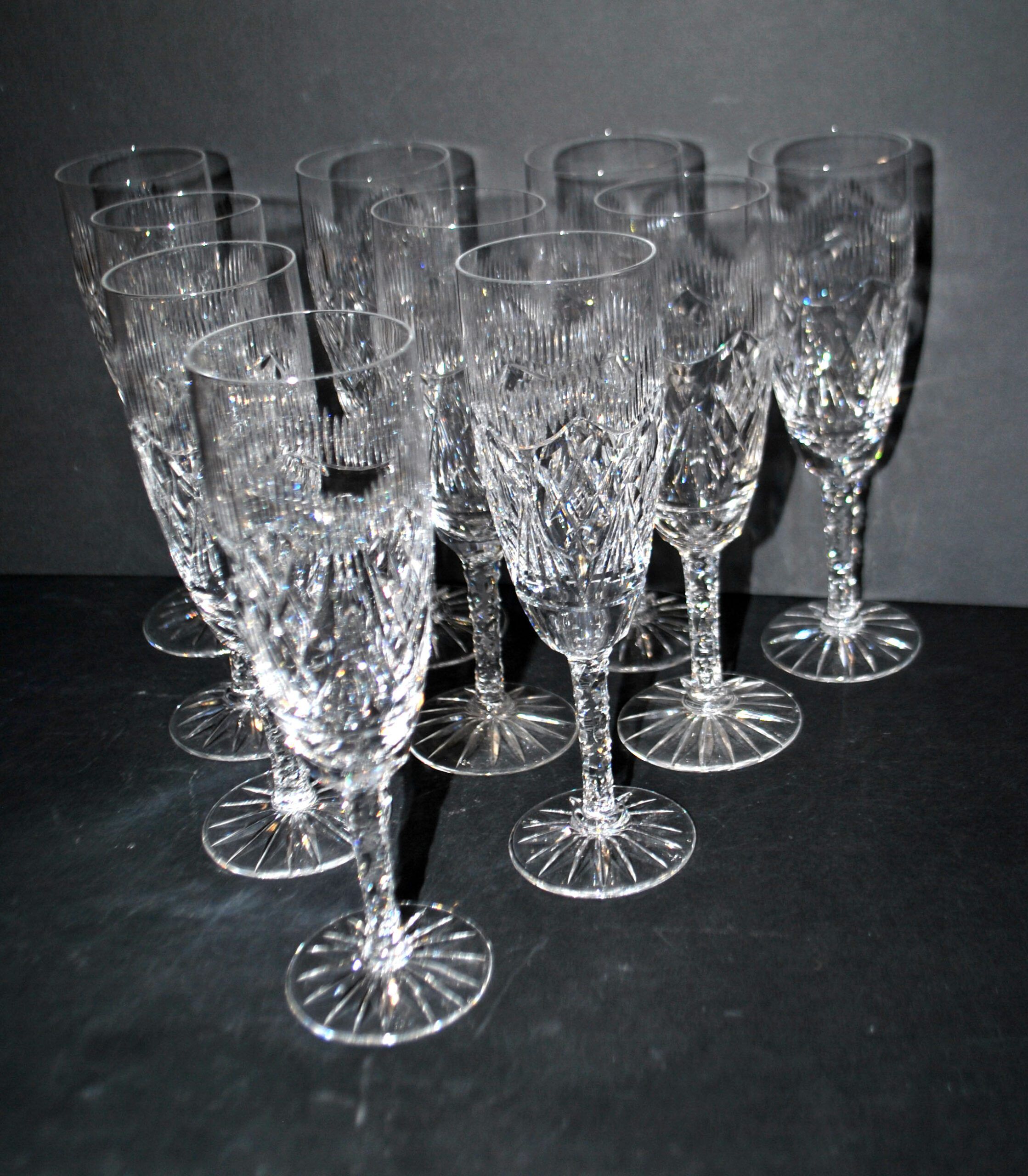 Lorraine crystalware set of 10 cut crystal champagne flutes garland