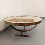 Table basse ronde vintage de Jean Gregorieff pour Roche Bobois des années 60 70 en céramique acier