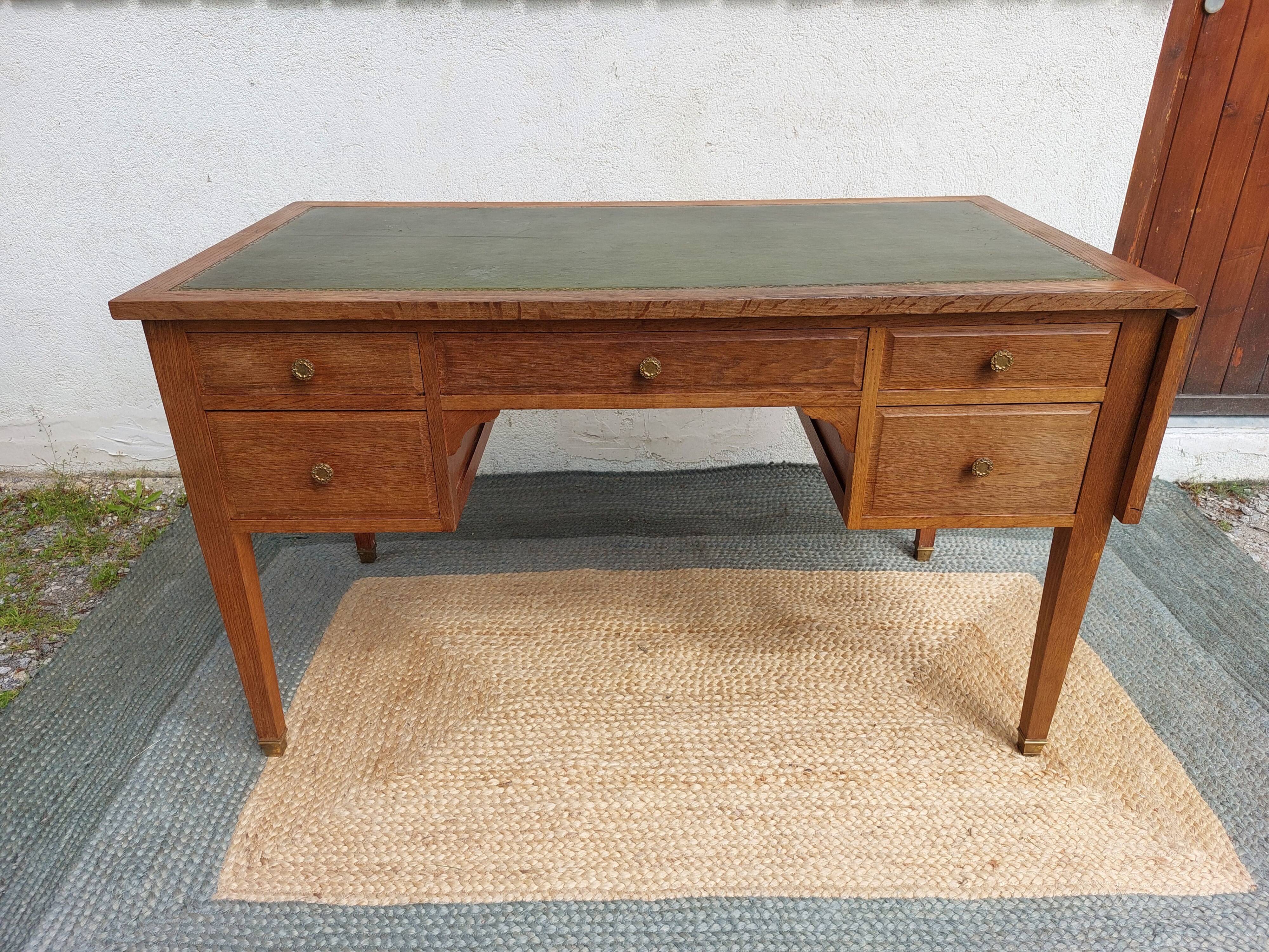 solid wood desk, leather top and extension