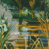 Paul Collomb: The blue irises, original signed lithograph.