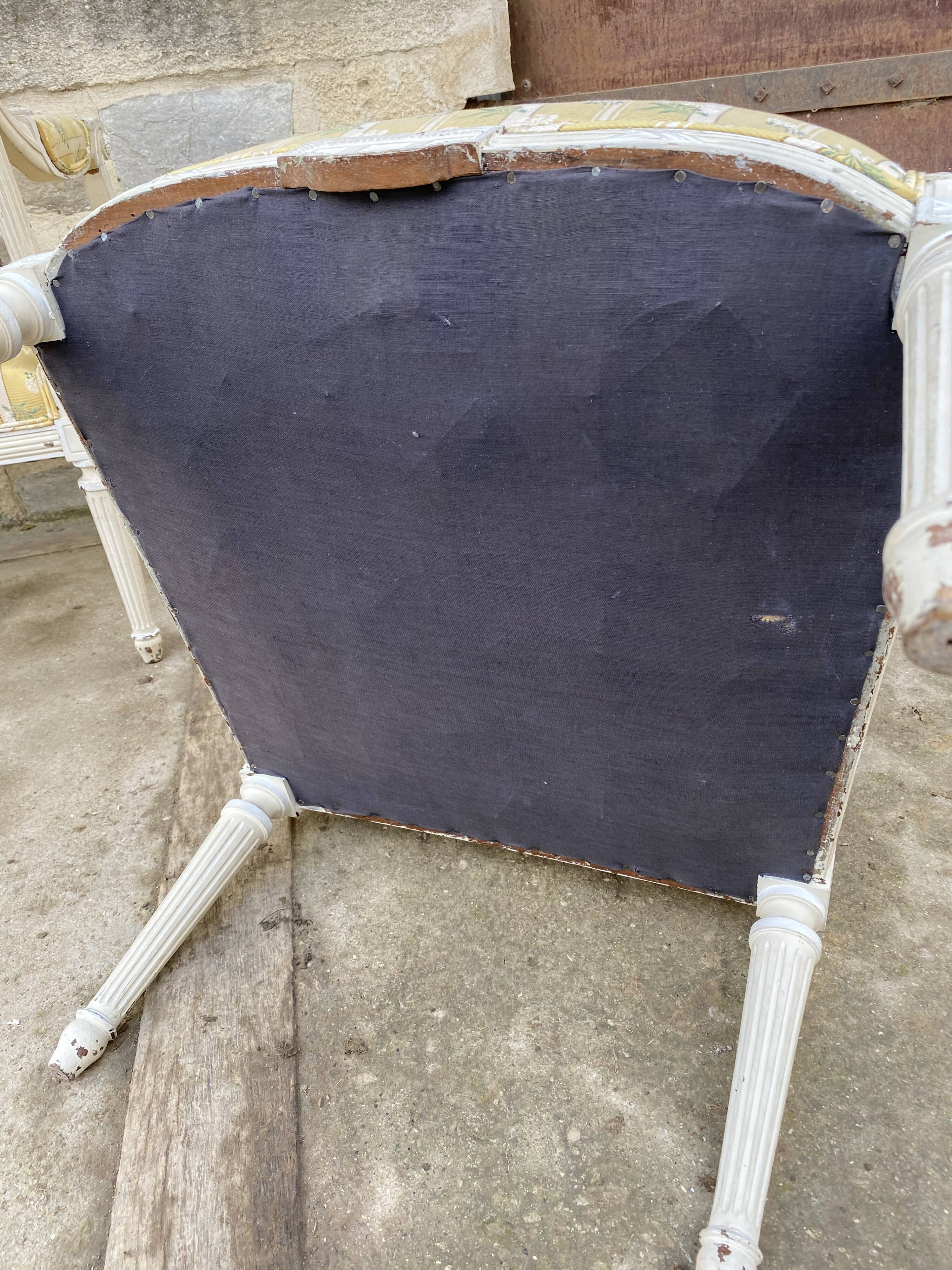 Pair of chairs shepherdesses Louis XVI patinated wood