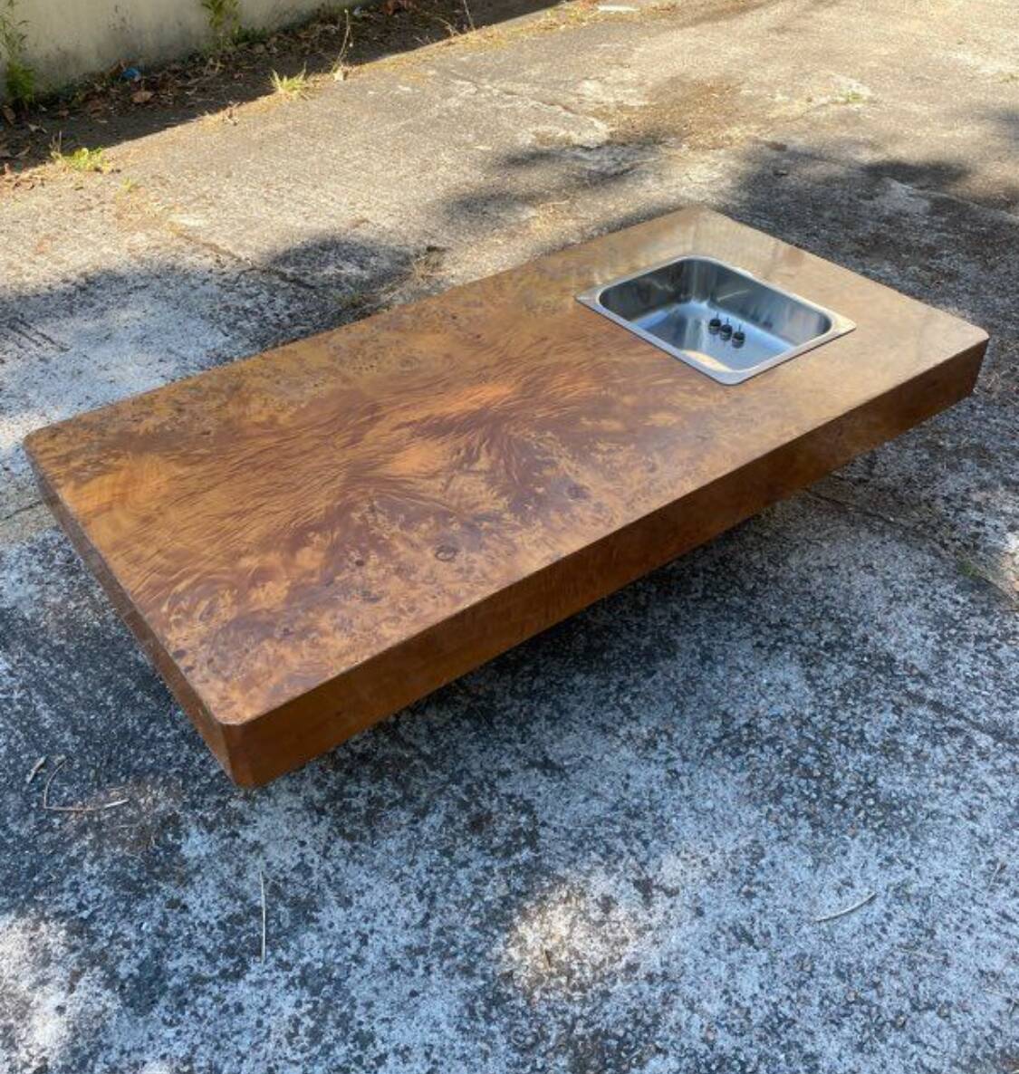 Table basse loupe d'orme de willy rizzo 1970